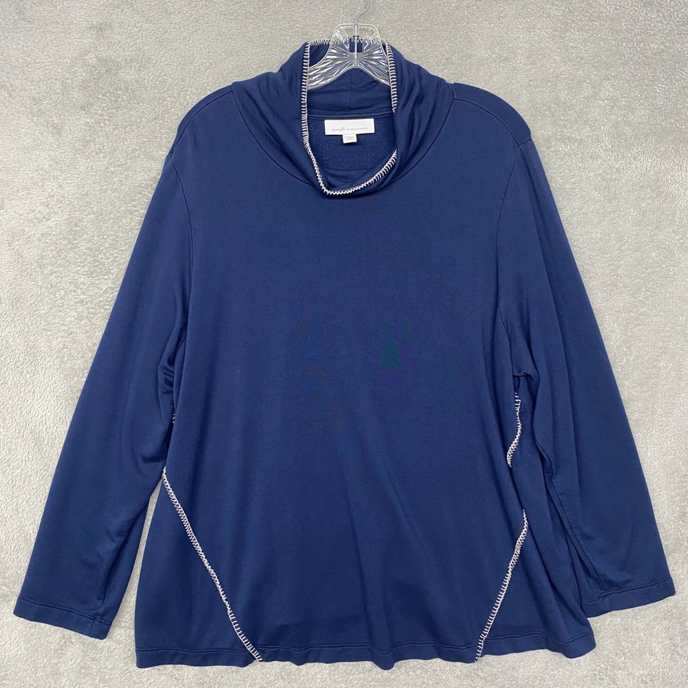 J Jill Top XL Petite Navy Blue Tranquility Fleece Cowl Neck Long Sleeve Lounge